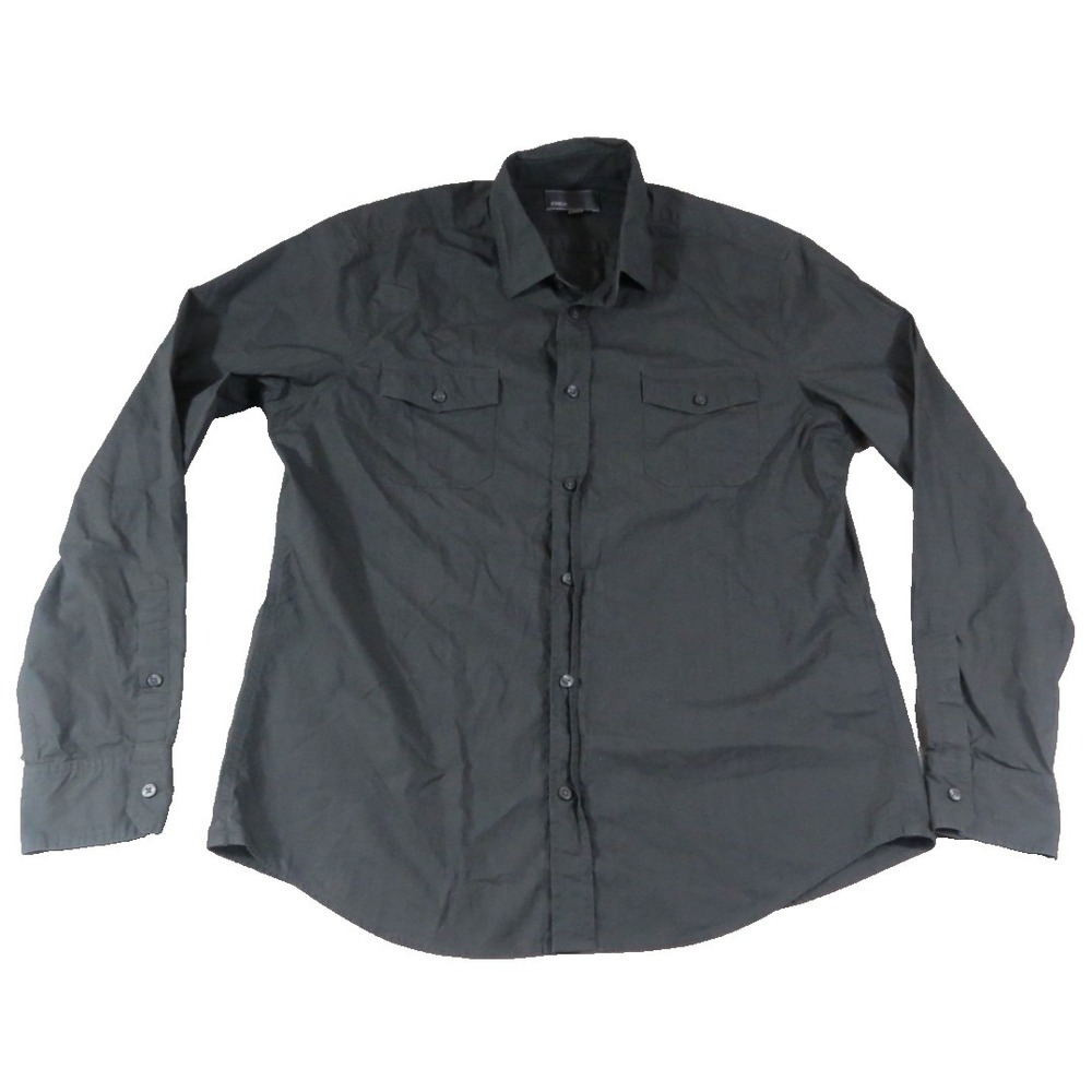 Vince Mens L Gray Cotton Military Shirt Italian Fabric Double Pocket Button Down